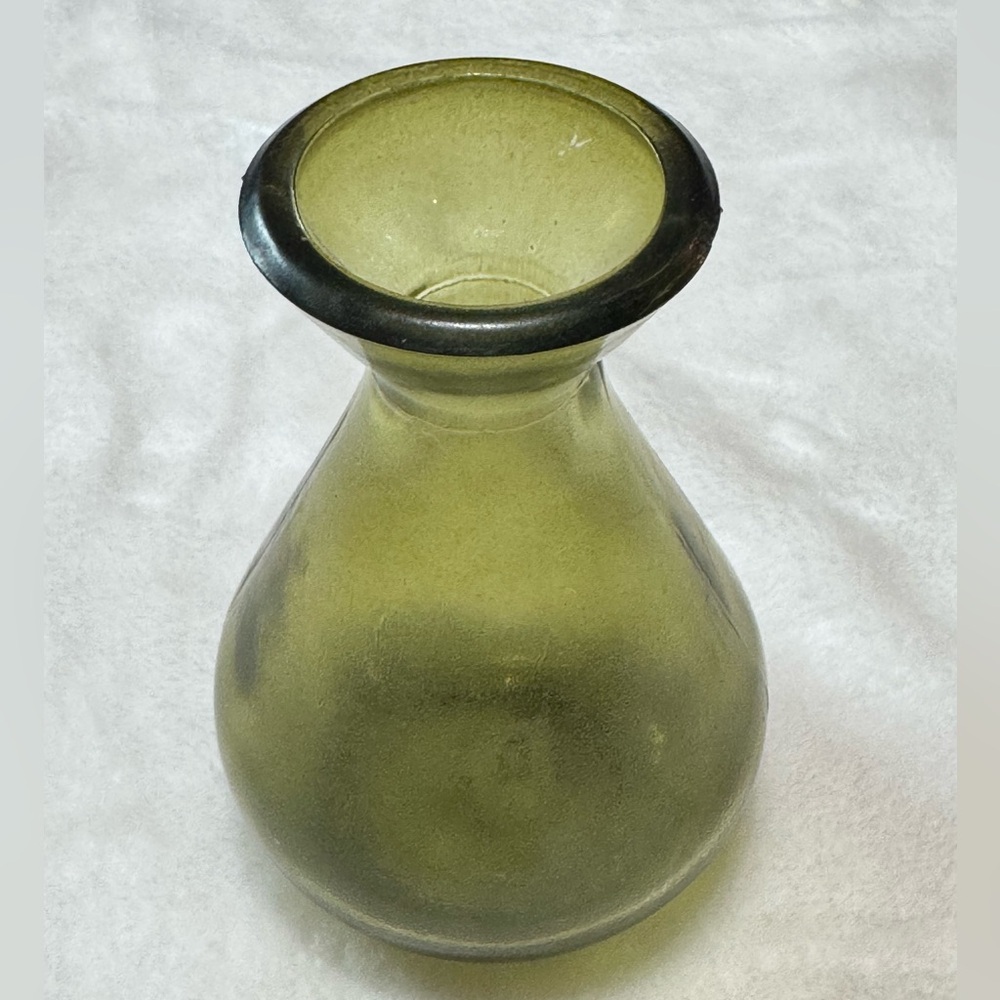 Couronne Company Recycled Green Glass Bud Vase From Spain.  4.25” high